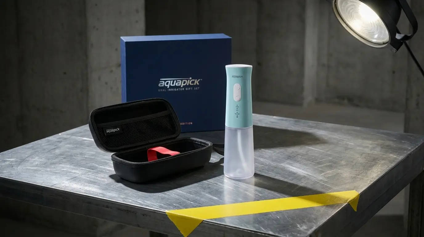 Aquapick water flosser co-branded gift set in a custom navy mailer box, supplied by SOS Station for a leading Malaysian bank