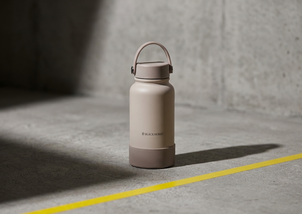 Custom insulated tumbler with bespoke colour and Blackmores branding, produced by SOS Station