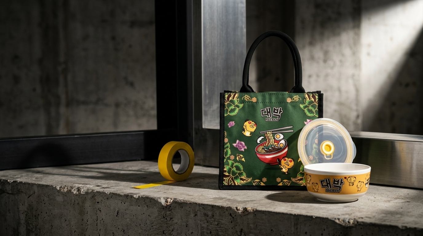 Custom Daebak ramyun bowl and matching tote-bag gift-with-purchase set produced for Mamee by SOS Station