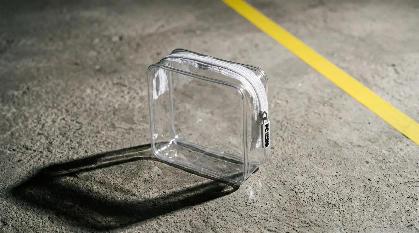 Transparent PVC pouch with a custom silicone zipper, a product-launch gift designed and produced by SOS Station for Personal Collection