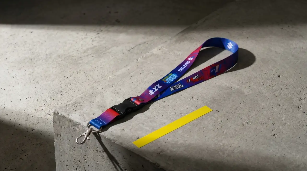 Suzuki Monsoon Getaway full-colour dye-sublimated event lanyard, produced by SOS Station