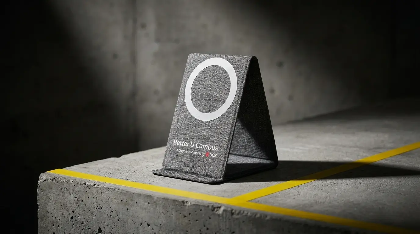 UOB Ascend Charge eco-friendly fabric wireless charging stand, sourced by SOS Station as a corporate gift
