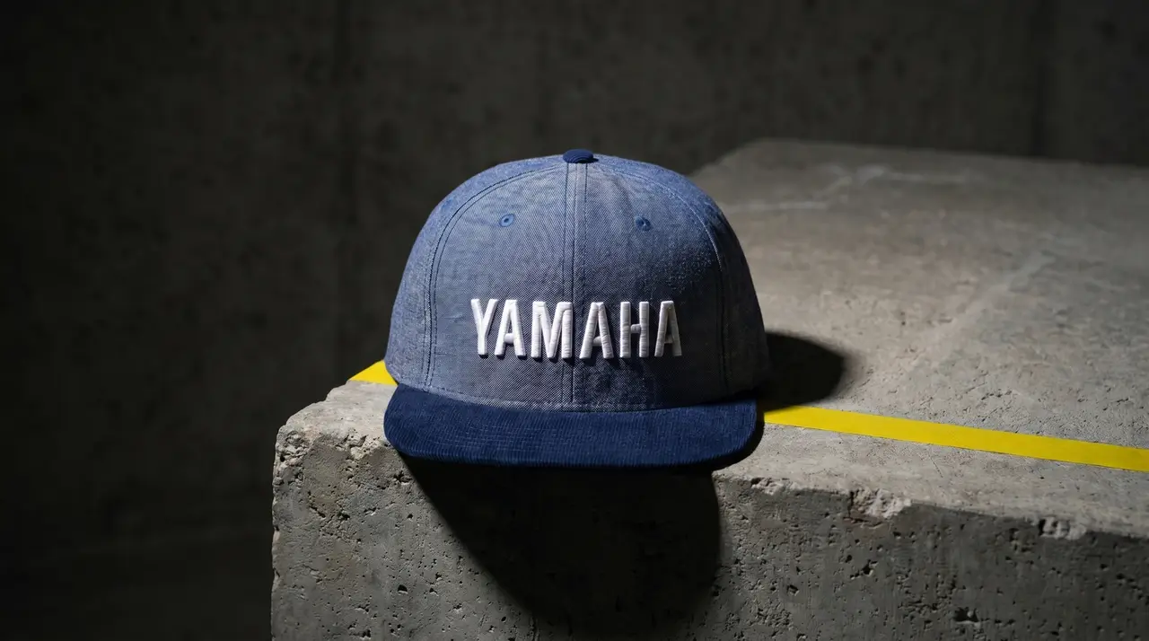 Yamaha official denim cap with embroidered logo, produced by SOS Station